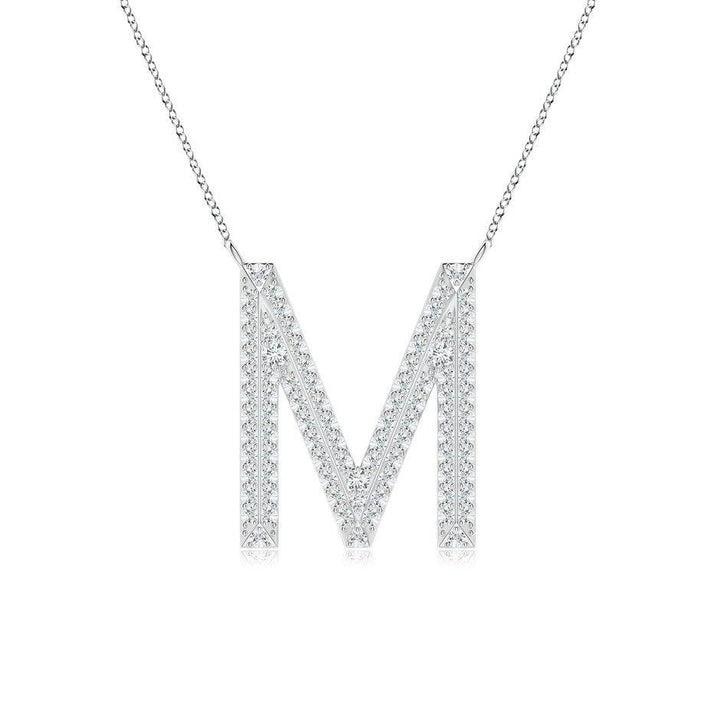 Double Row letter M lab grown diamond initial pendant in white gold