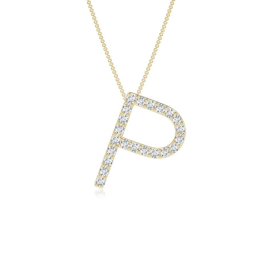 Modern Moissanite Capital "P" Initial Pendant Yellow Gold