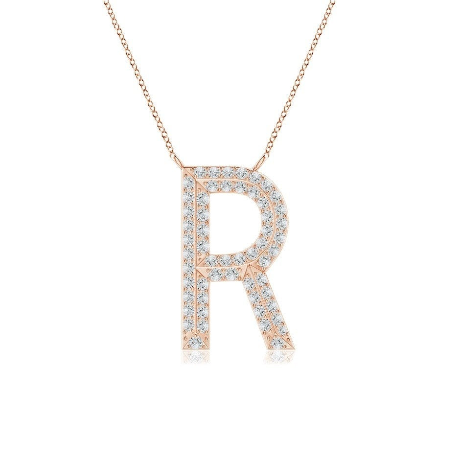 Double Row letter R lab grown diamond initial pendant in rose gold