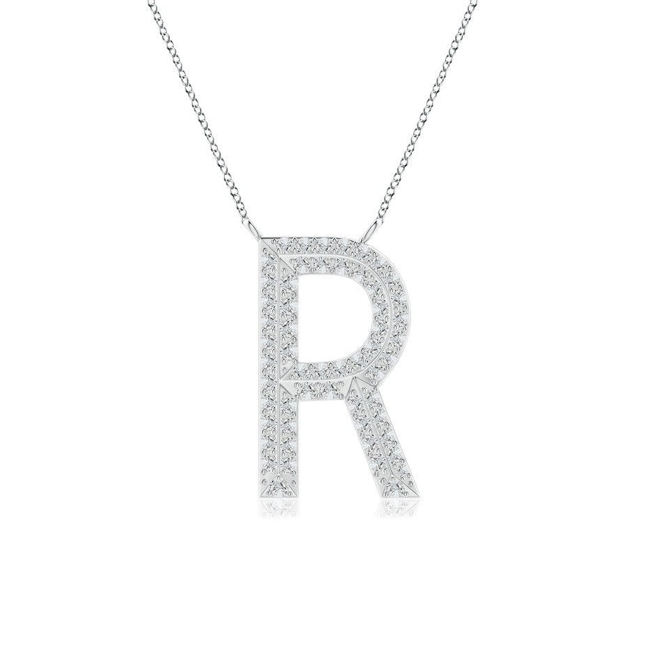 Double Row letter R lab grown diamond initial pendant in white gold