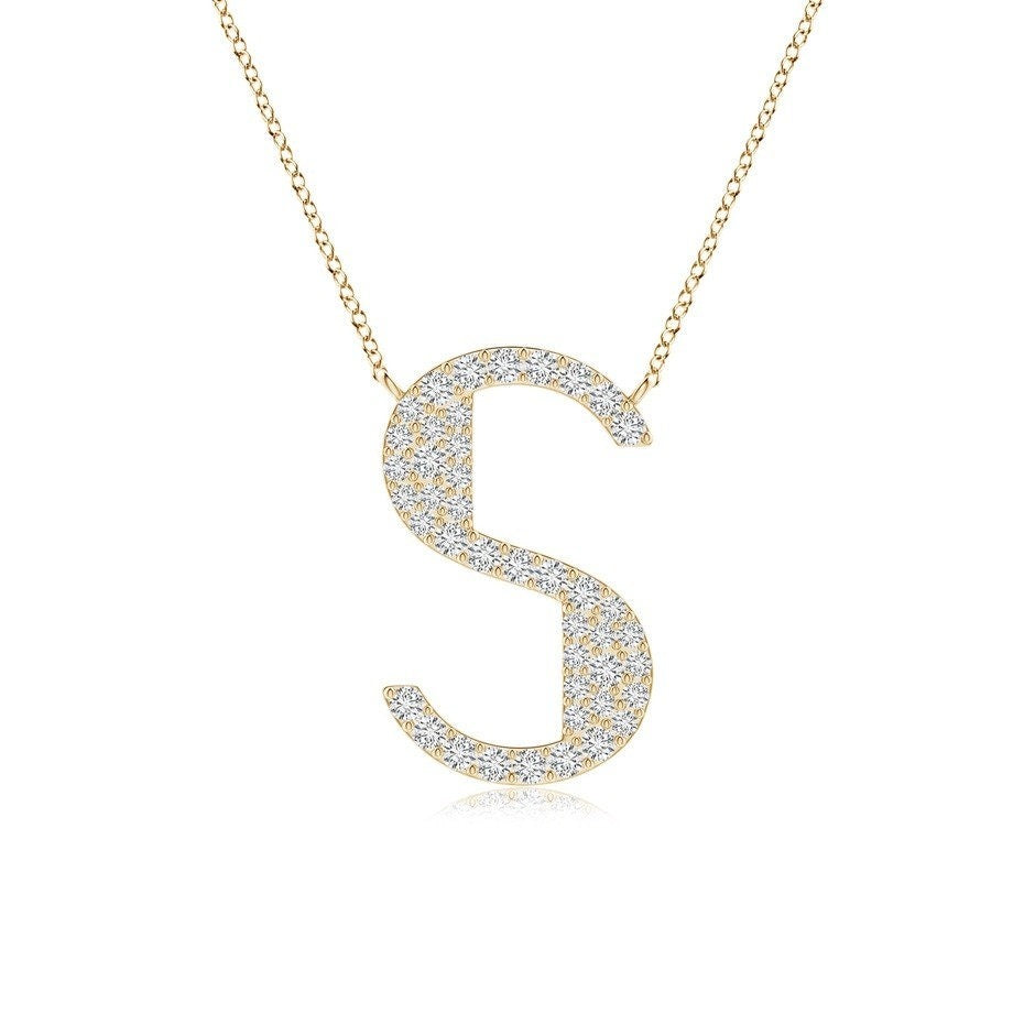 Modern Moissanite Capital "S" Initial Pendant Yellow Gold