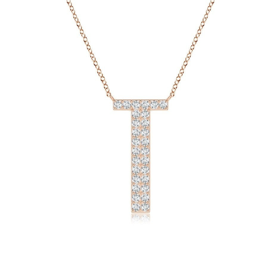 Pavé letter T lab grown diamond initial pendant in rose gold