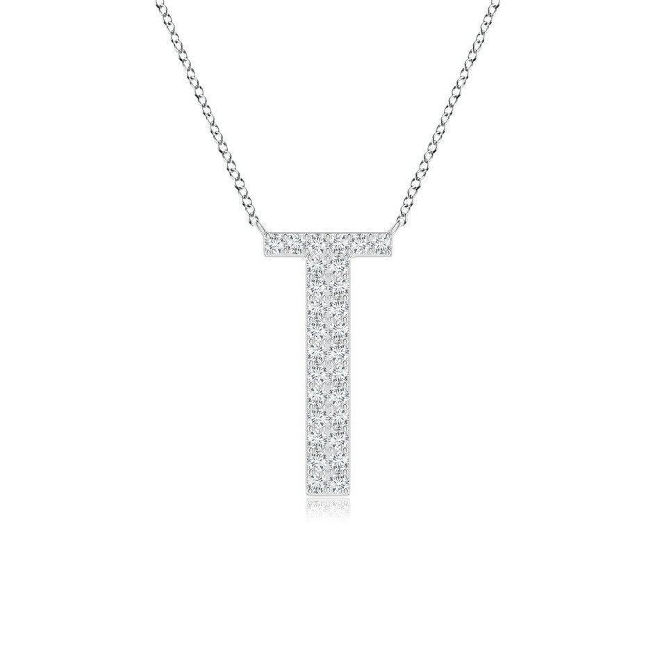 Pavé letter T lab grown diamond initial pendant in white gold