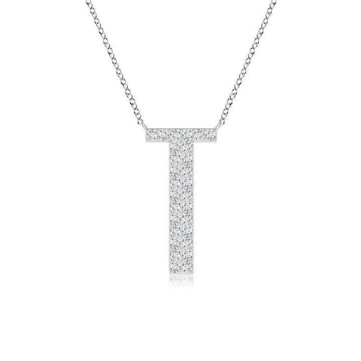 Pavé letter T lab grown diamond initial pendant in white gold