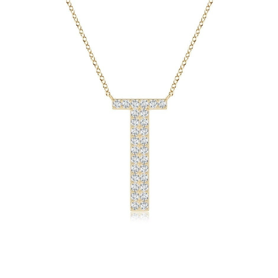 Pavé letter T lab grown diamond initial pendant in yellow gold