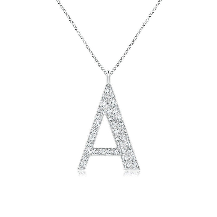 Pavé letter A lab grown diamond initial pendant in white gold