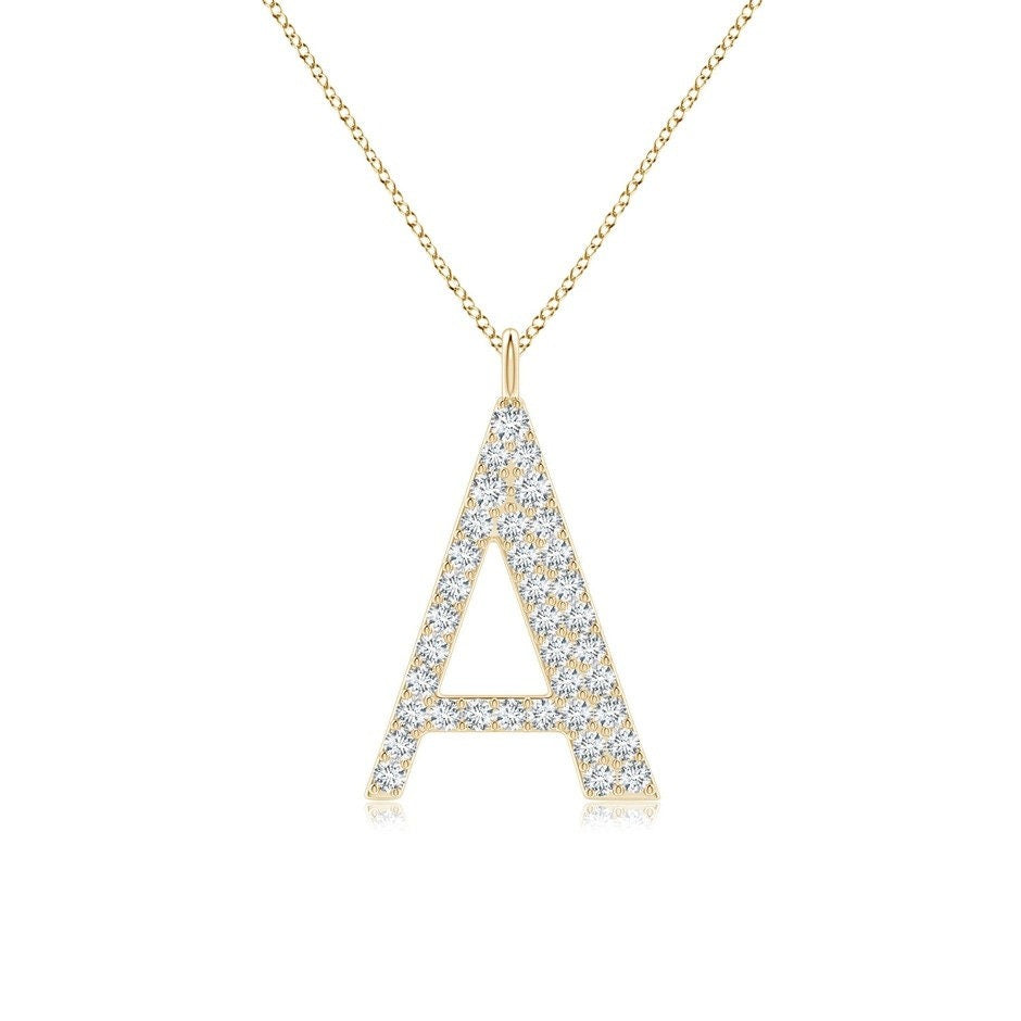 Moissanite Capital "A" Initial Necklace Yellow Gold