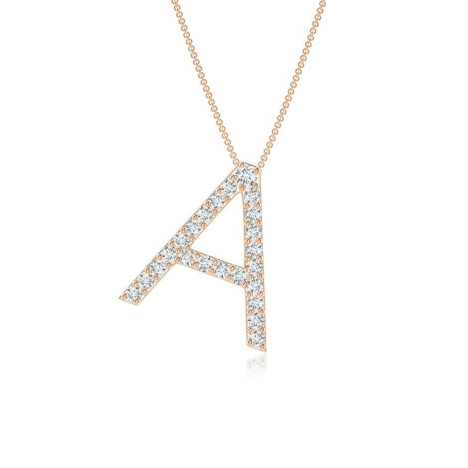 Dainty letter A lab grown diamond initial pendant in rose gold