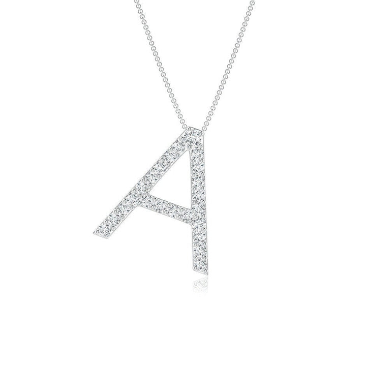 Dainty letter A lab grown diamond initial pendant in white gold