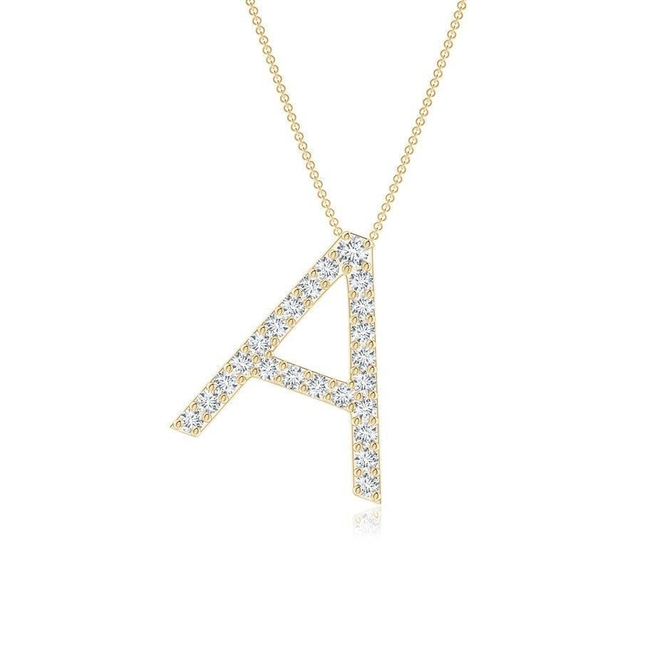 Dainty letter A lab grown diamond initial pendant in yellow gold