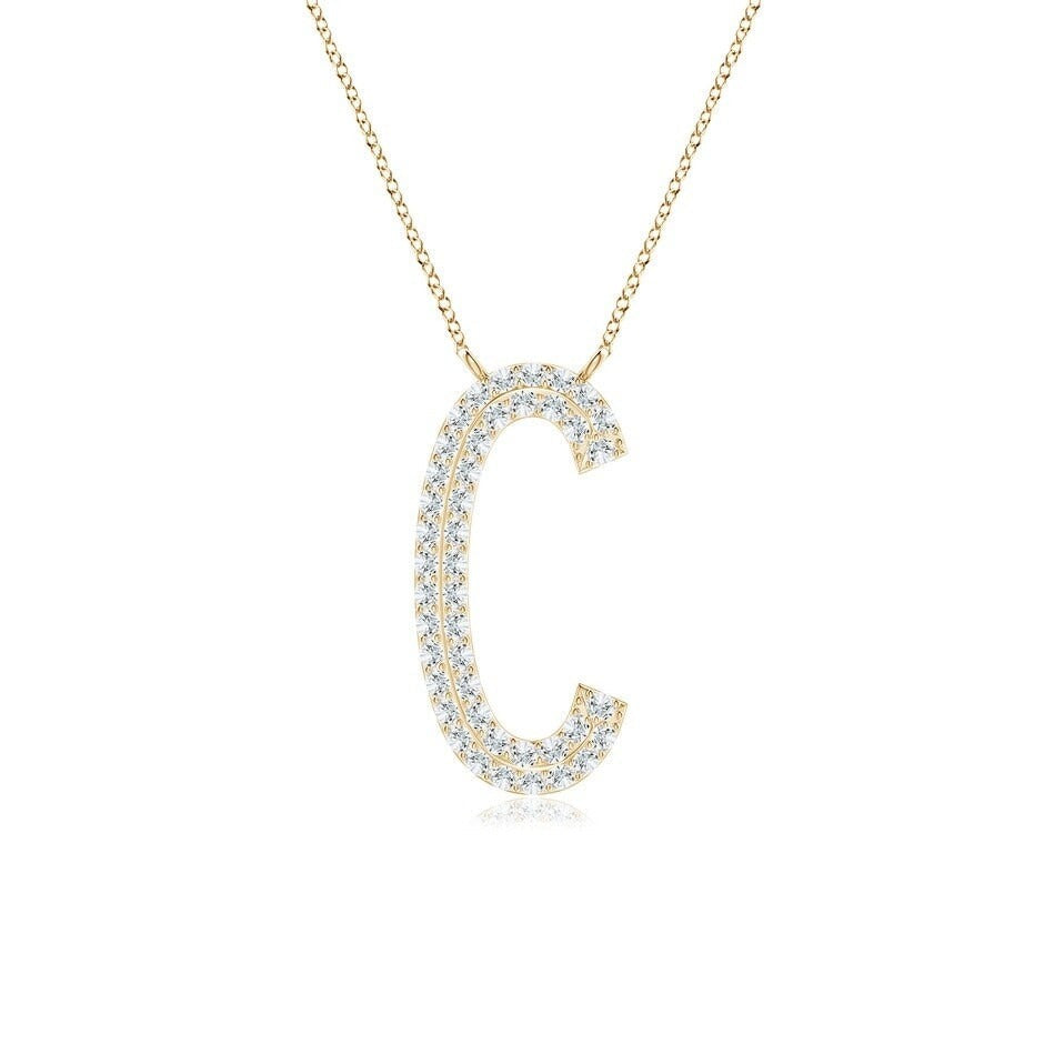 Double Row letter C lab grown diamond initial pendant in yellow gold