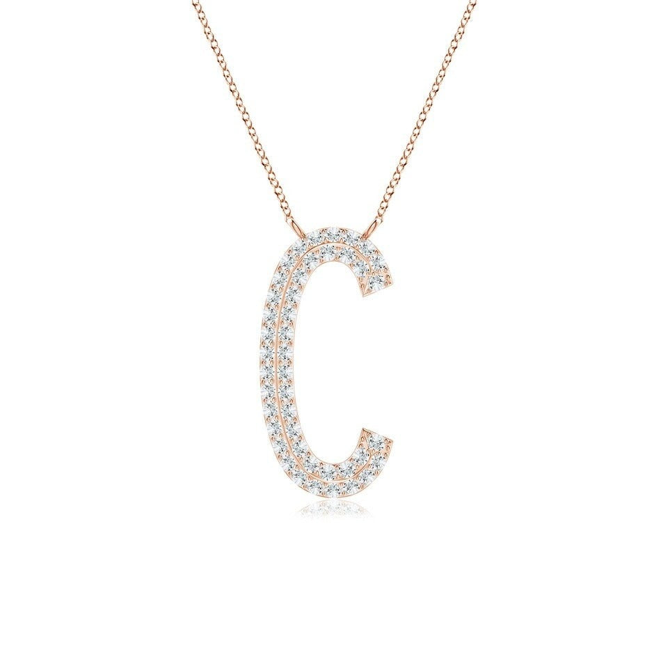 Double Row letter C lab grown diamond initial pendant in rose gold