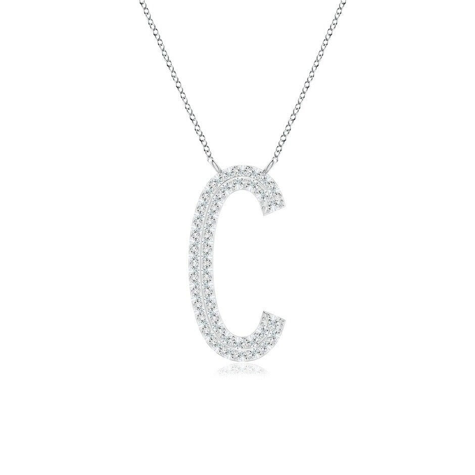 Double Row letter C lab grown diamond initial pendant in white gold