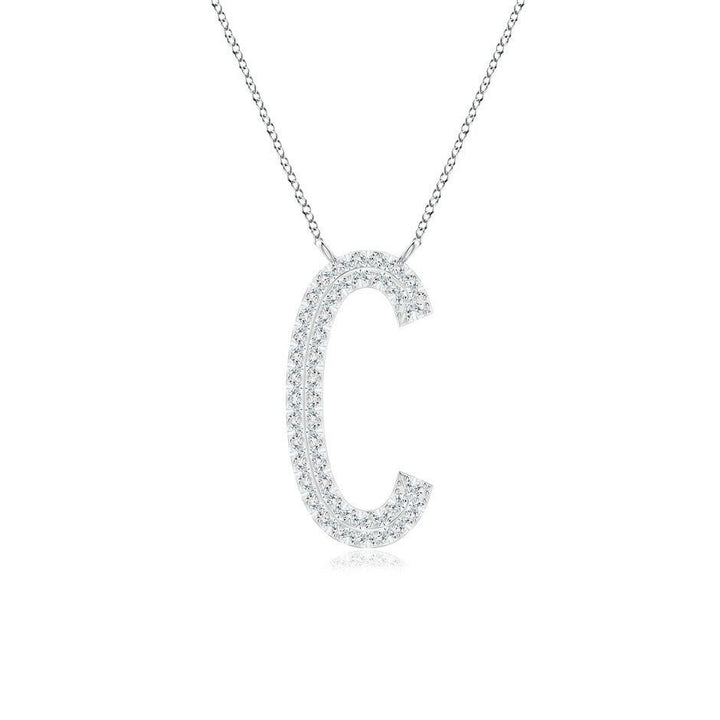 Double Row letter C lab grown diamond initial pendant in white gold