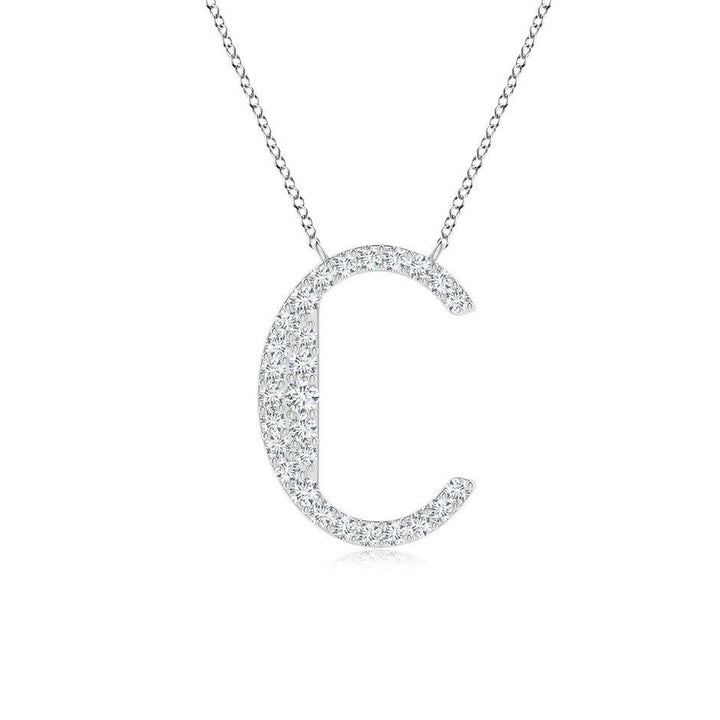 Moissanite Capital "C" Initial Pendant White Gold