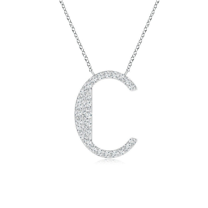 Pavé letter C lab grown diamond initial pendant in white gold