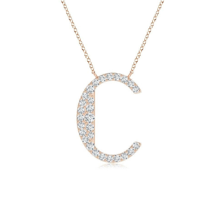 Pavé letter C lab grown diamond initial pendant in rose gold