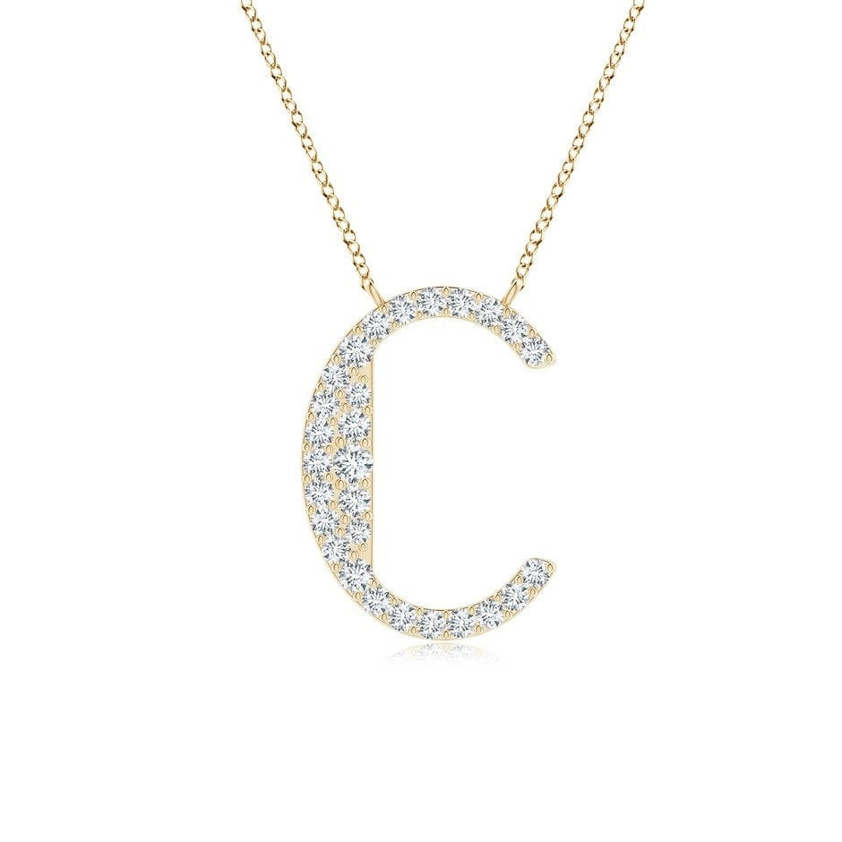 Moissanite Capital "C" Initial Pendant Yellow Gold