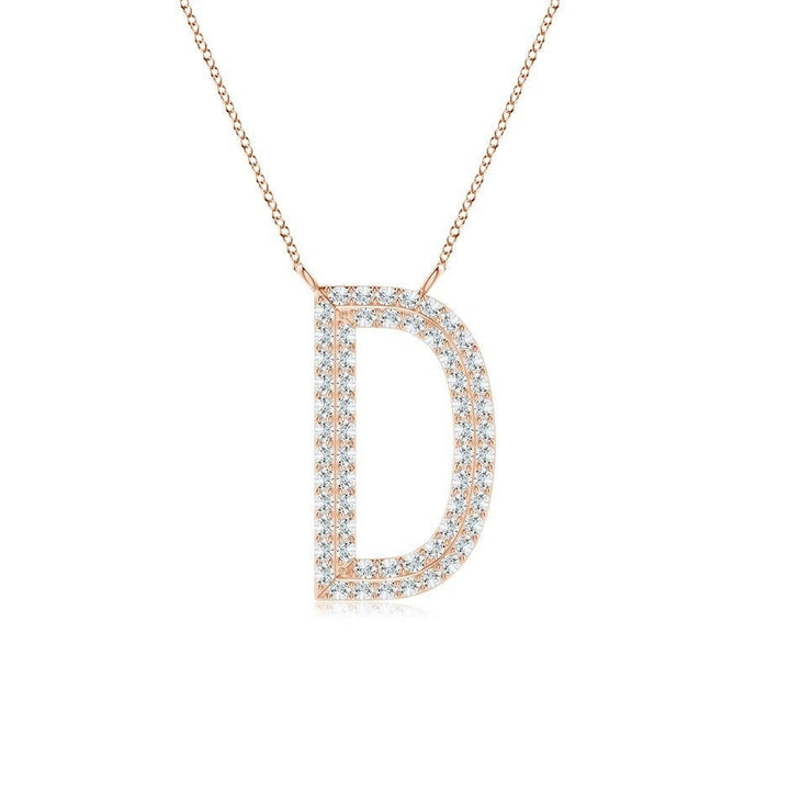 Double Row letter D lab grown diamond initial pendant in rose gold