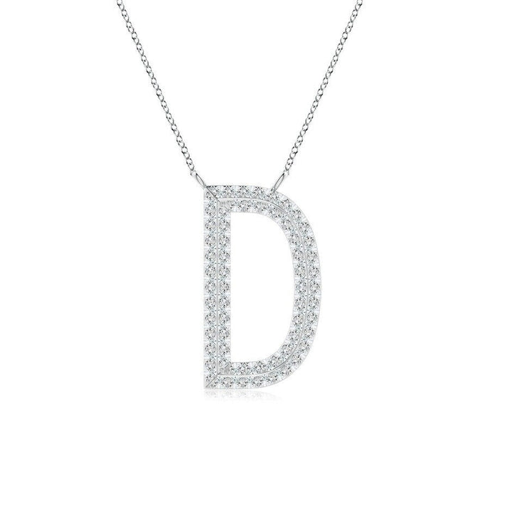 Double Row letter D lab grown diamond initial pendant in white gold