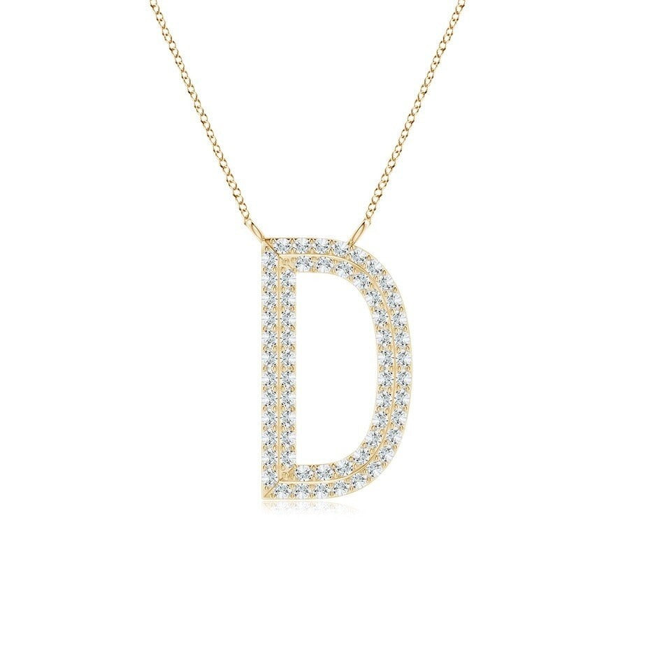 Double Row letter D lab grown diamond initial pendant in yellow gold