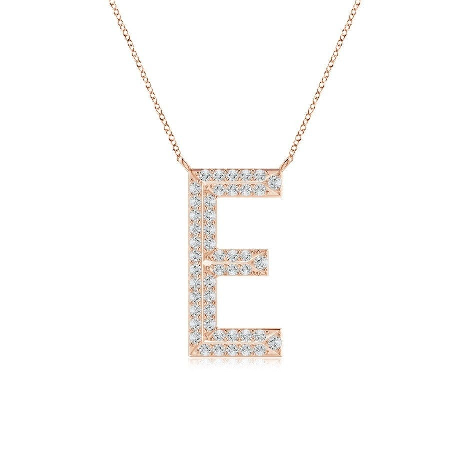 Double Row letter E lab grown diamond initial pendant in rose gold