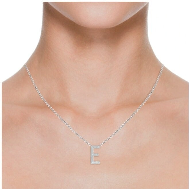 Double Row letter E lab grown diamond initial pendant in white gold