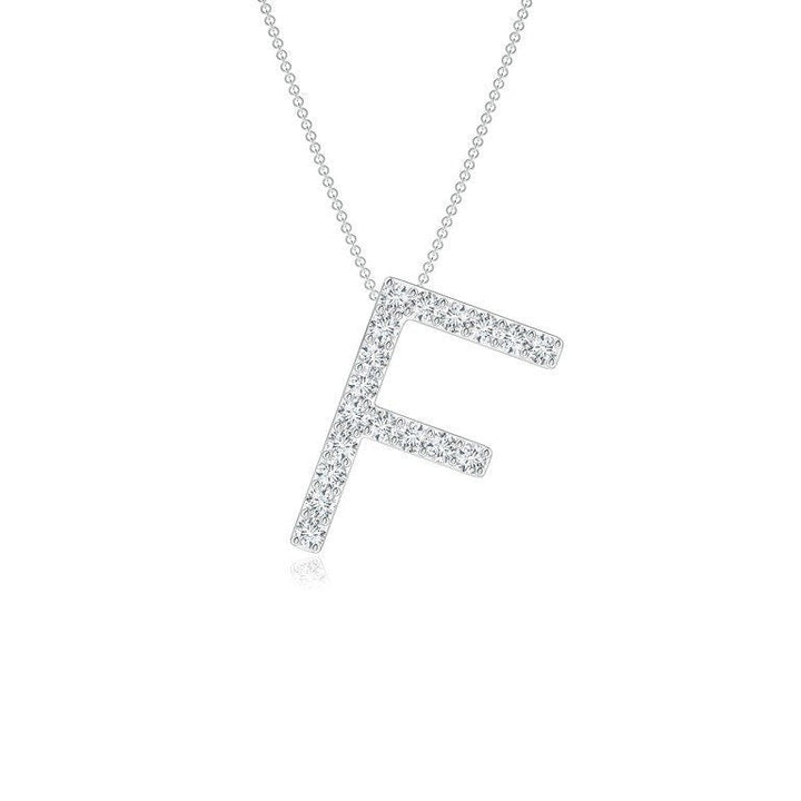 Dainty letter F lab grown diamond initial pendant in white gold