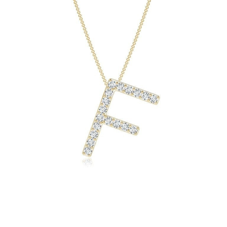 Moissanite Capital "F" Initial Pendant Yellow Gold