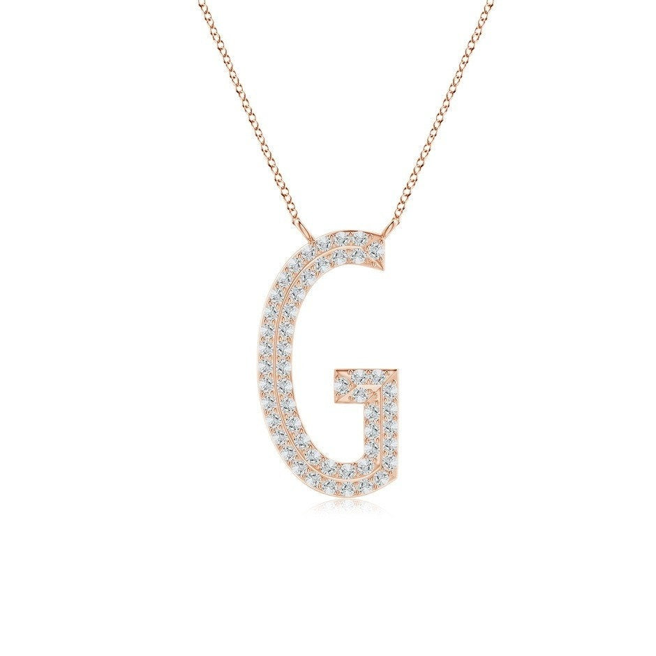 Double Row letter G lab grown diamond initial pendant in rose gold