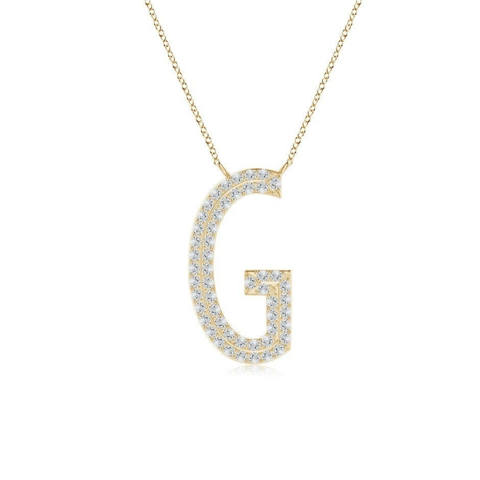 Double Row letter G lab grown diamond initial pendant in yellow gold