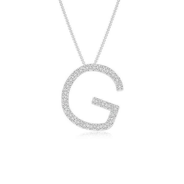 Dainty letter G lab grown diamond initial pendant in white gold