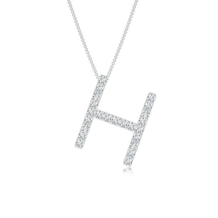 Dainty letter H lab grown diamond initial pendant in white gold