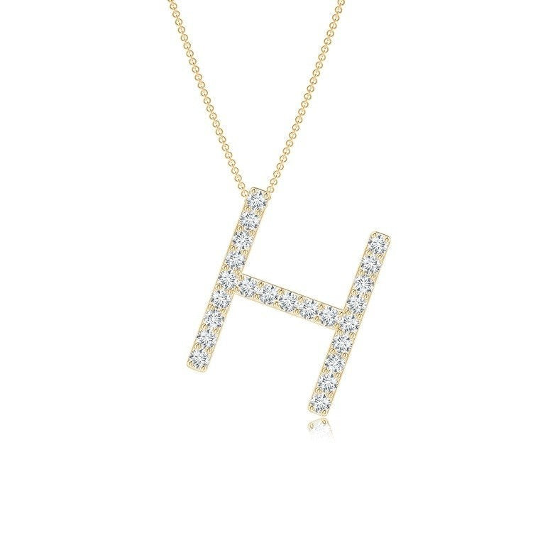 Dainty letter H lab grown diamond initial pendant in yellow gold