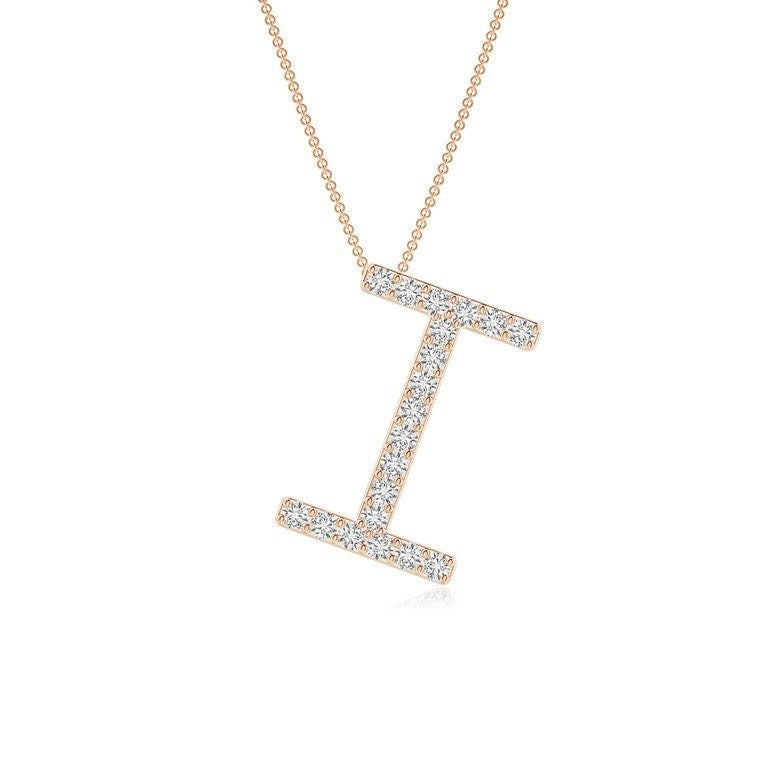 Moissanite Capital "I" Initial Pendant Rose Gold