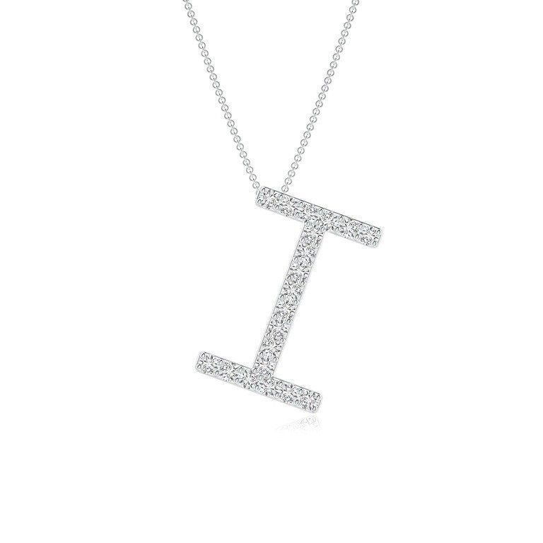 Moissanite Capital "I" Initial Pendant White Gold