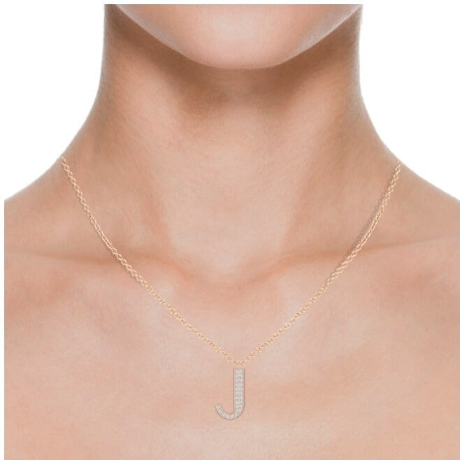 Micro Pavé letter J lab grown diamond initial pendant in rose gold