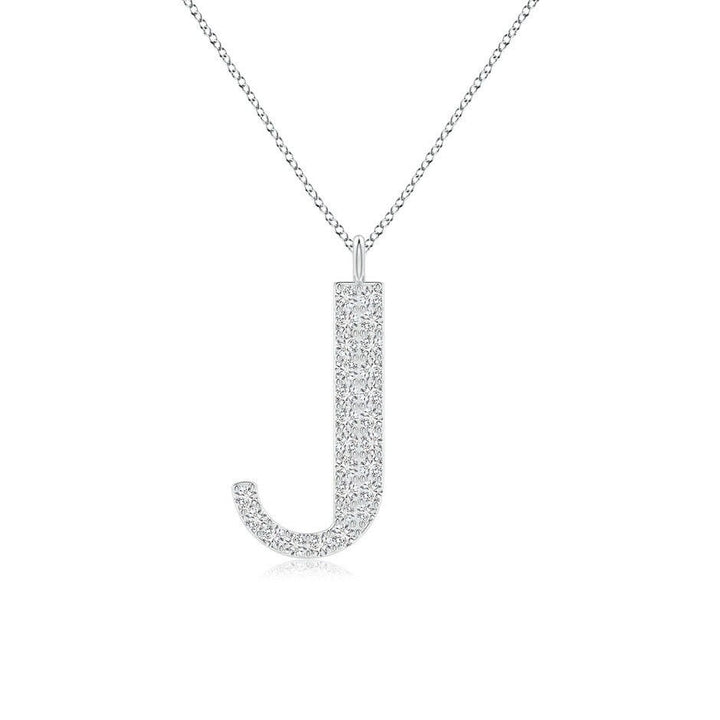 Micro Pavé letter J lab grown diamond initial pendant in white gold
