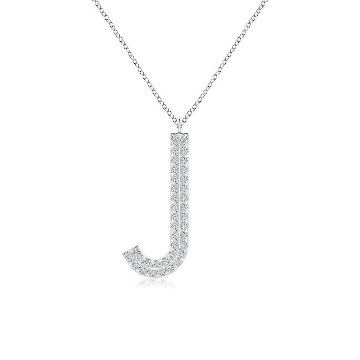 Double Row letter J lab grown diamond initial pendant in white gold