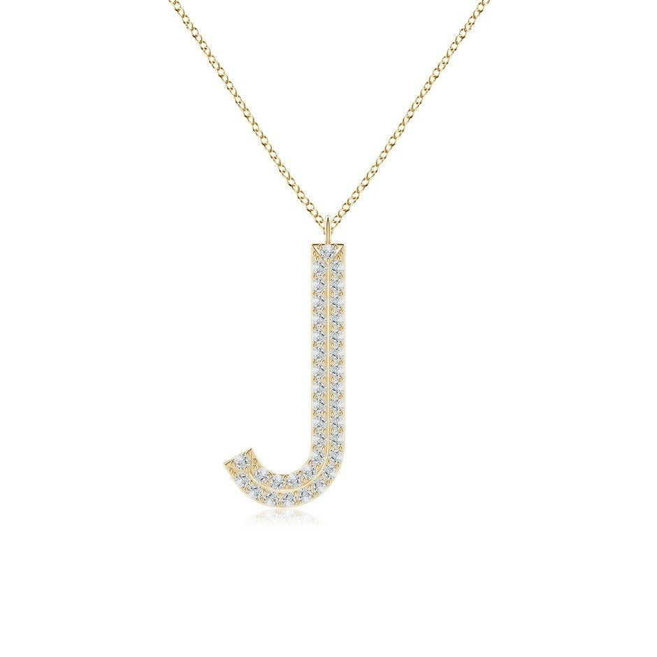 Double Row letter J lab grown diamond initial pendant in yellow gold