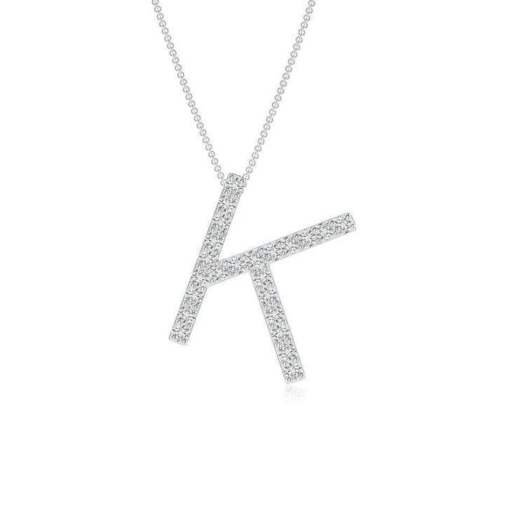 Dainty letter K lab grown diamond initial pendant in white gold