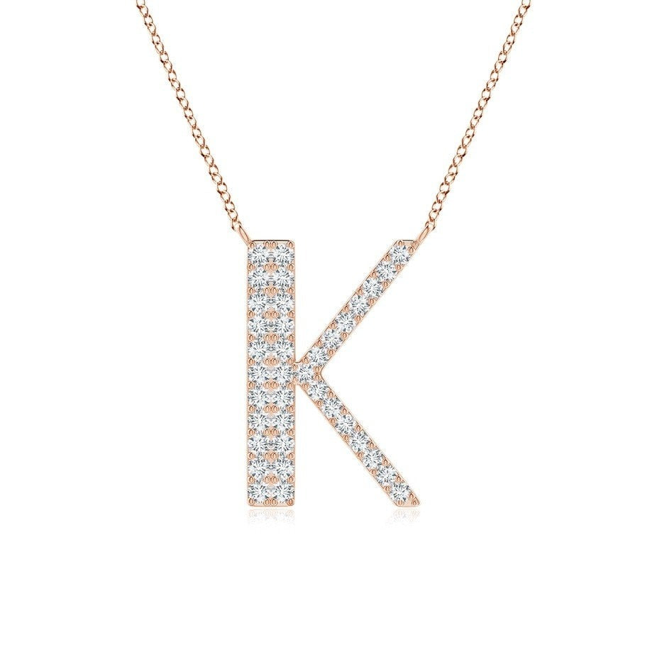 Pavé letter K lab grown diamond initial pendant in rose gold