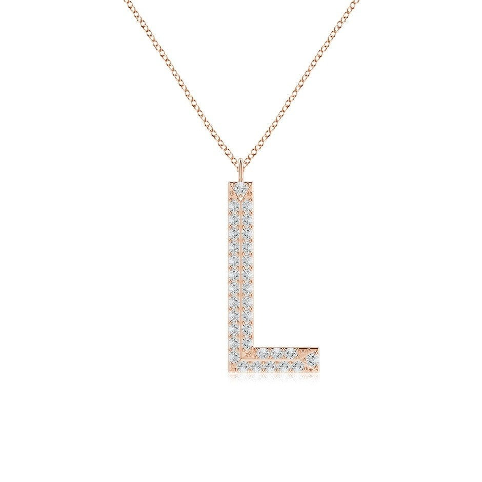 Double Row letter L lab grown diamond initial pendant in rose gold