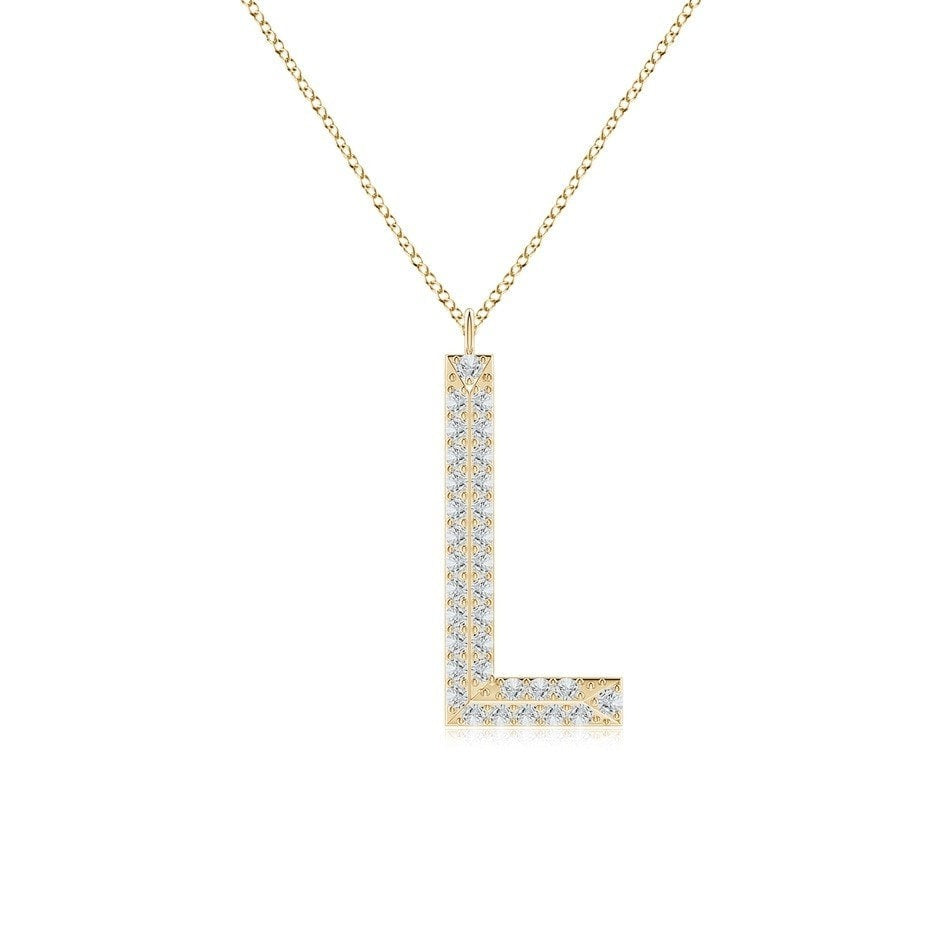 Double Row letter L lab grown diamond initial pendant in yellow gold