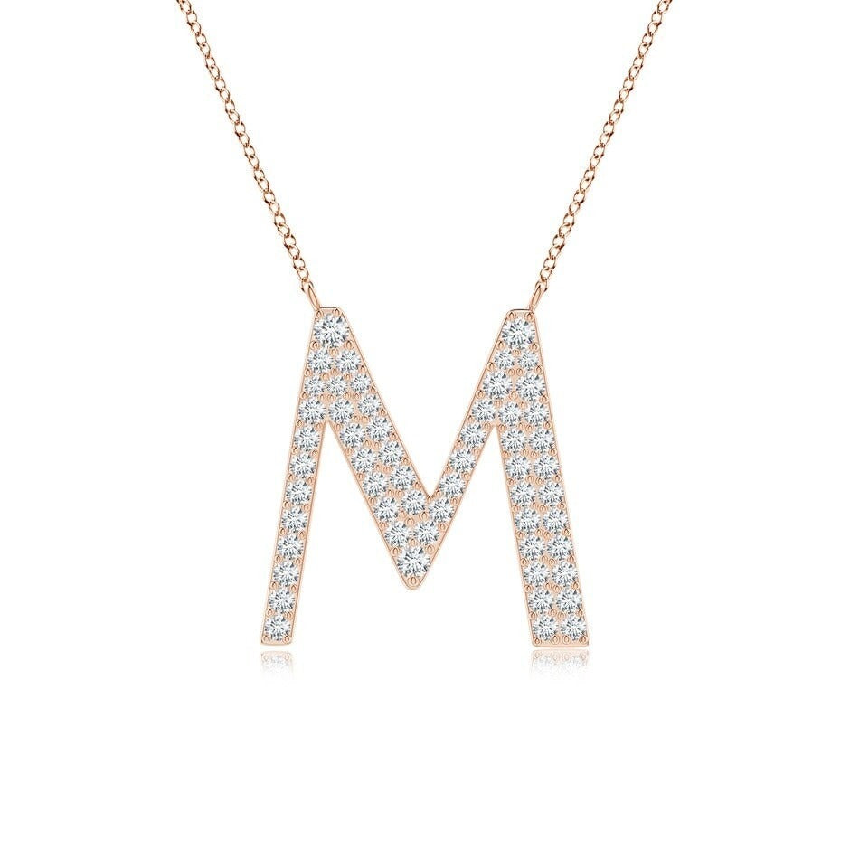 Pavé letter M lab grown diamond initial pendant in rose gold