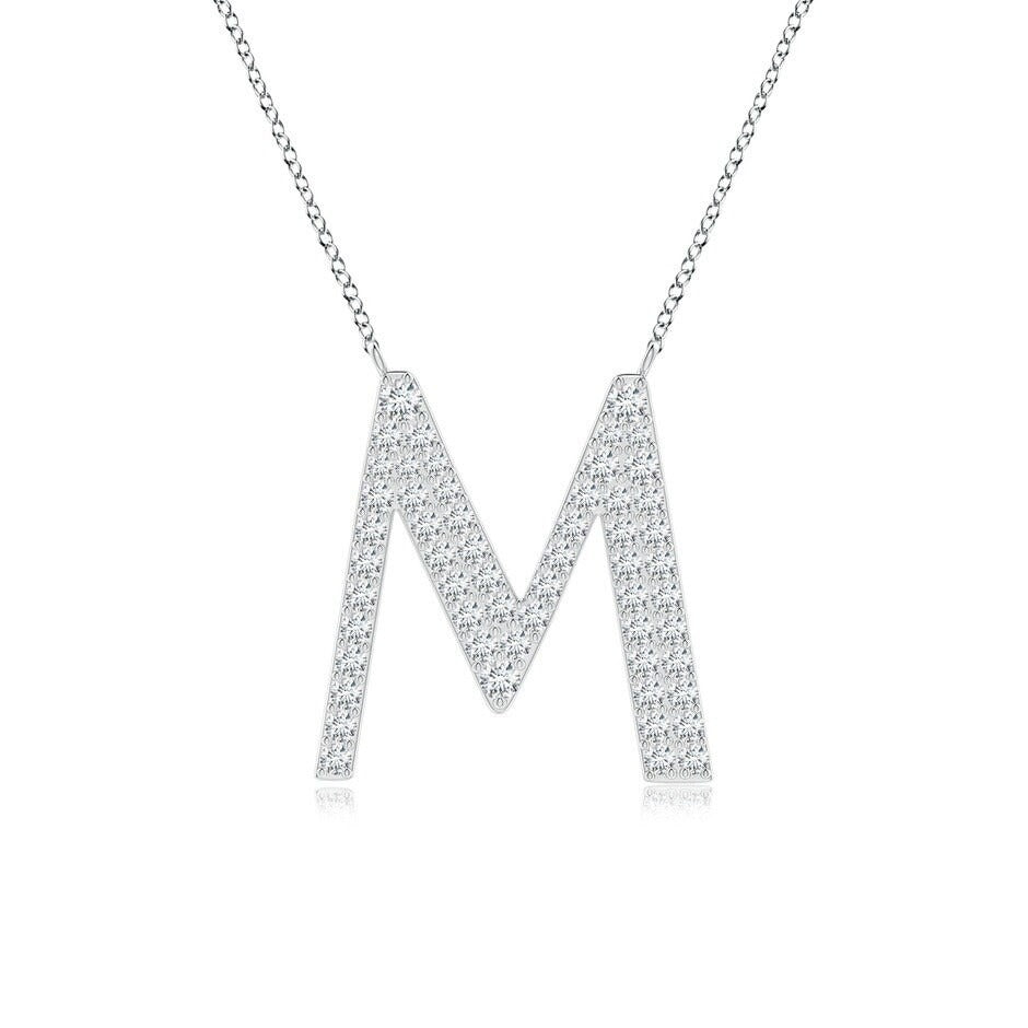 Pavé letter M lab grown diamond initial pendant in white gold