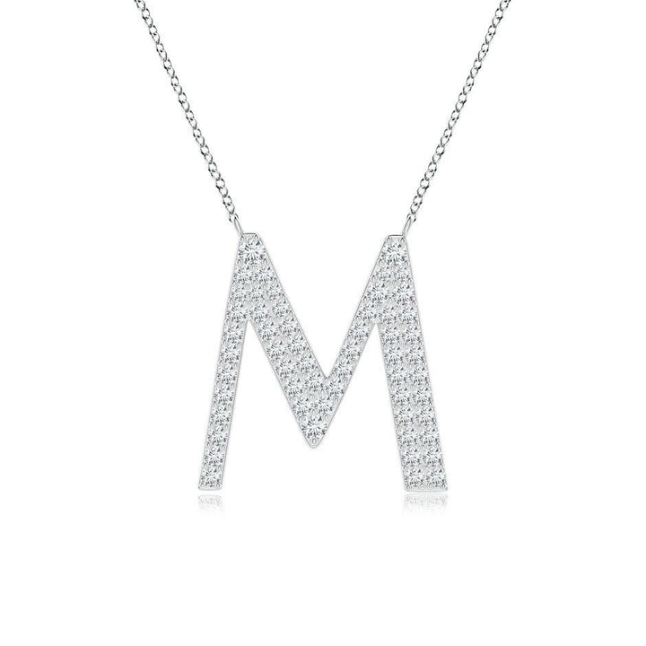 Pavé letter M lab grown diamond initial pendant in white gold