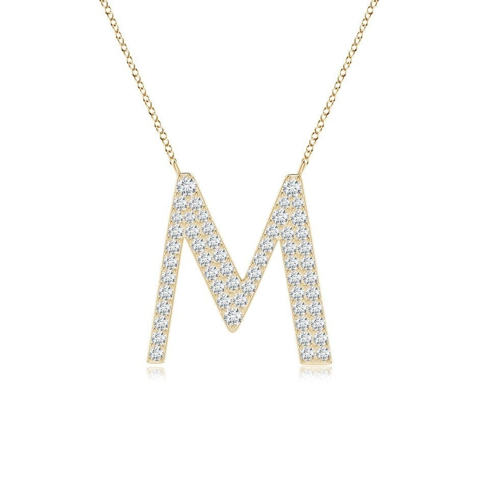 Pavé letter M lab grown diamond initial pendant in yellow gold