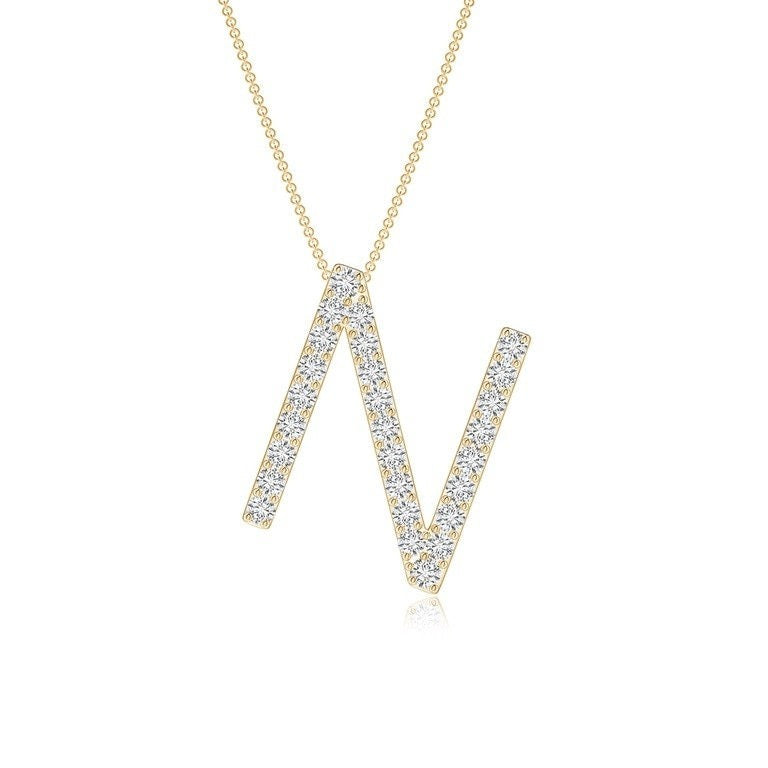 Moissanite Capital "N" Initial Pendant Yellow Gold