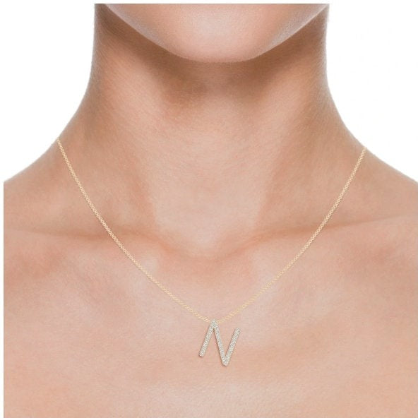 Moissanite Capital "N" Initial Pendant Yellow Gold